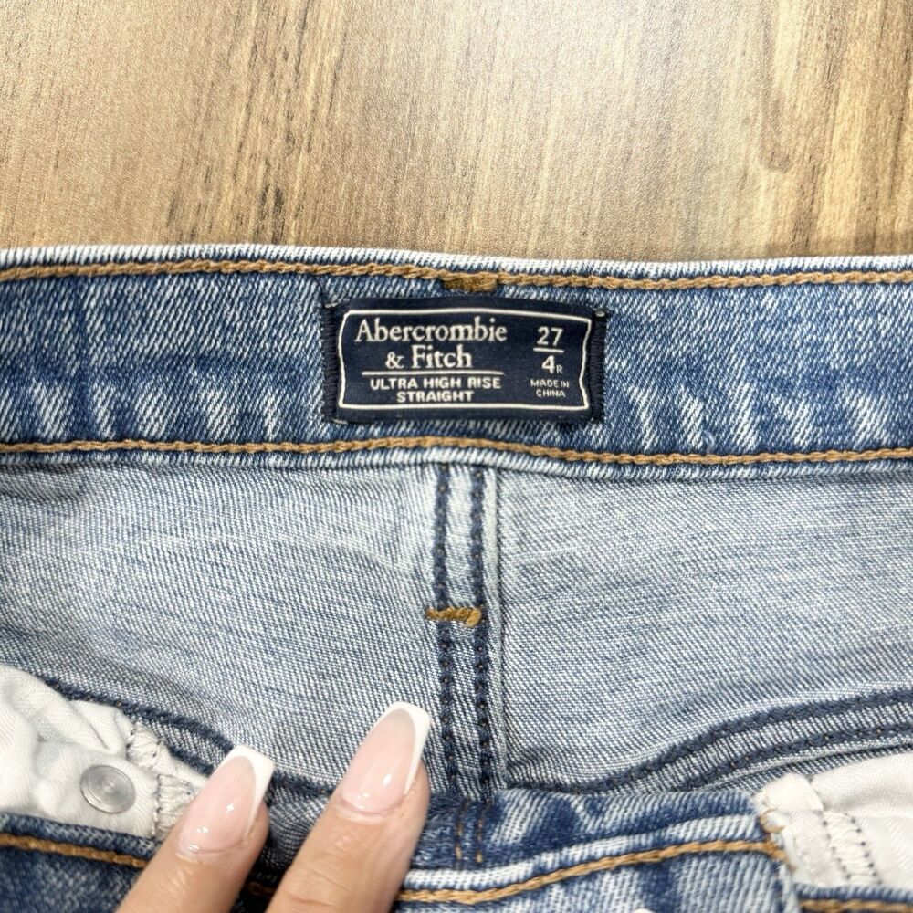 Abercrombie & Fitch Blue Distressed High Straight Leg Jeans Women Size 4 EUR 27 - Picture 3 of 7